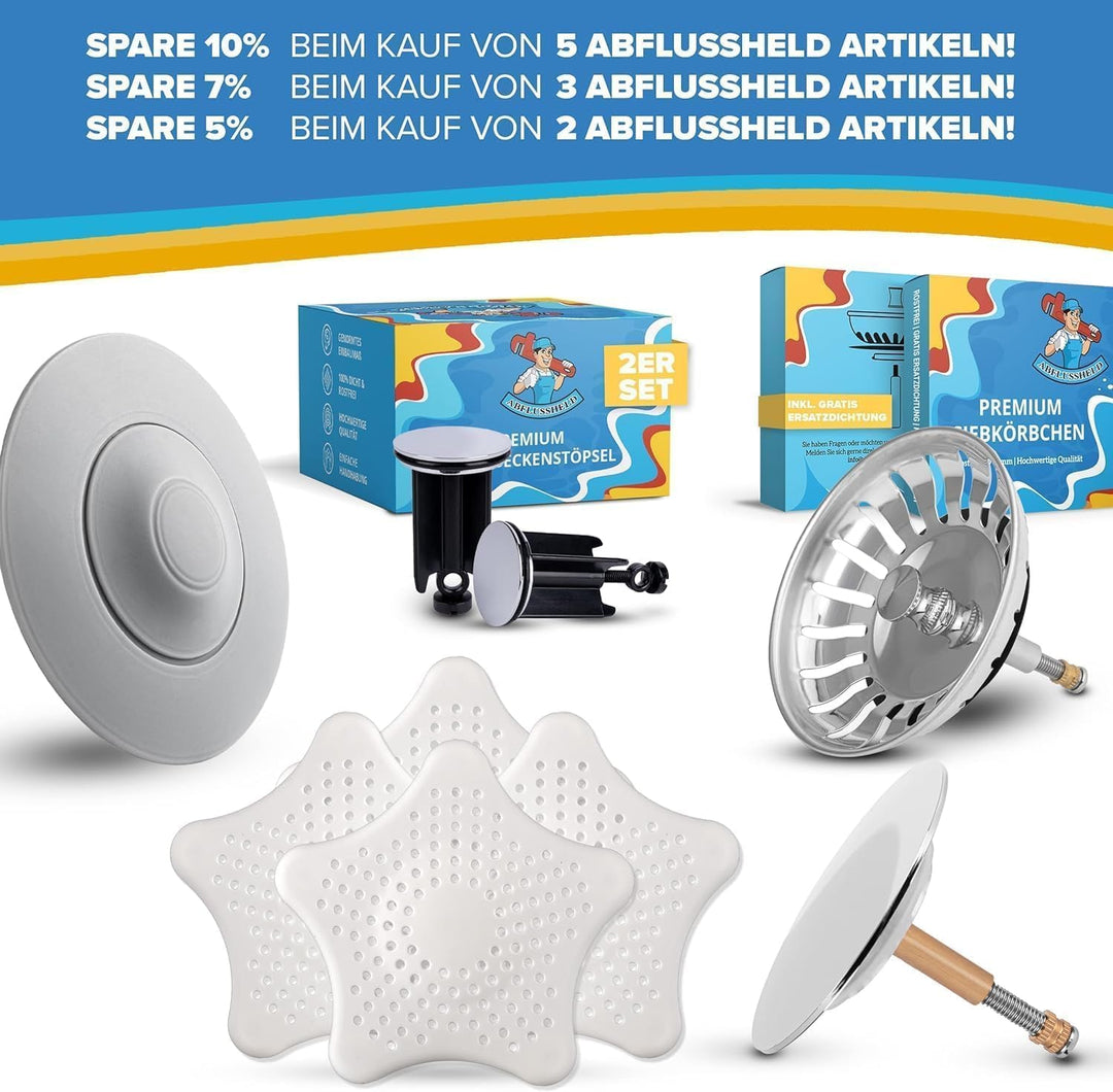 Universal Abflussstopfen - Waschbeckenstöpsel mit Haarsieb Funktion - Praktisches Abflusssieb Siliko