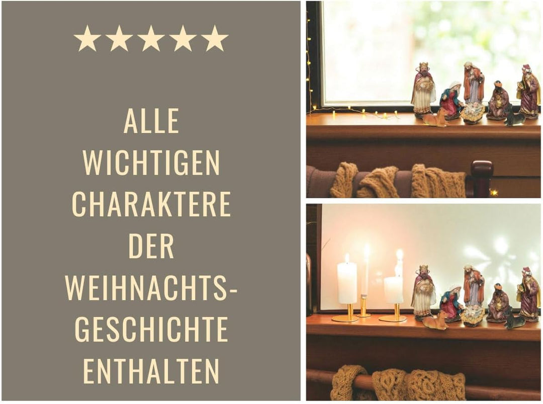 LS-LebenStil Krippenfiguren Set 11cm 8 Figuren bunt Krippe Krippenset handbemalt 8-teilig Bis 11cm,