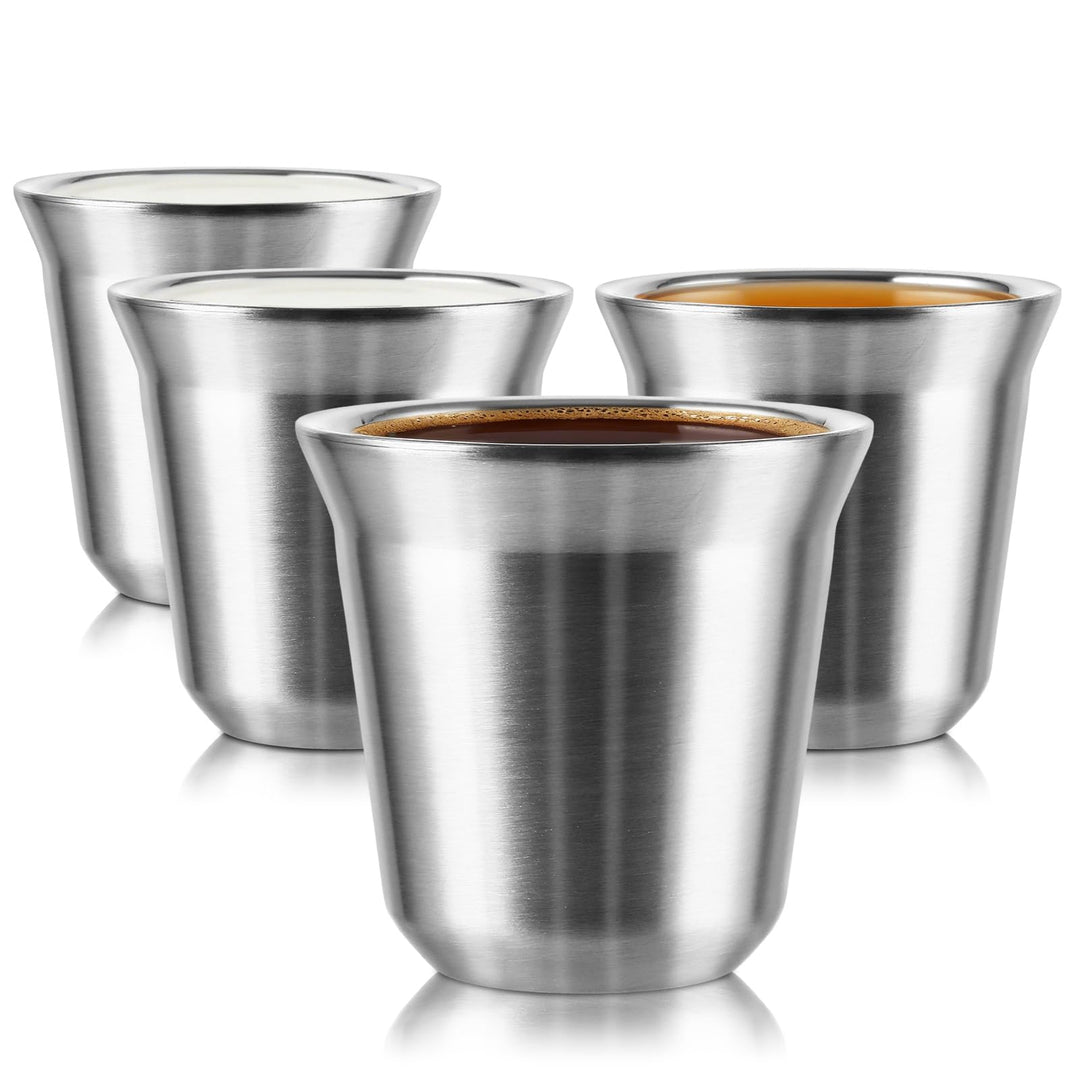 DAJAVE 4 Stück 80 ml Edelstahl Espressotassen aus 304 Edelstahl | Doppelwandig für warme Getränke; k