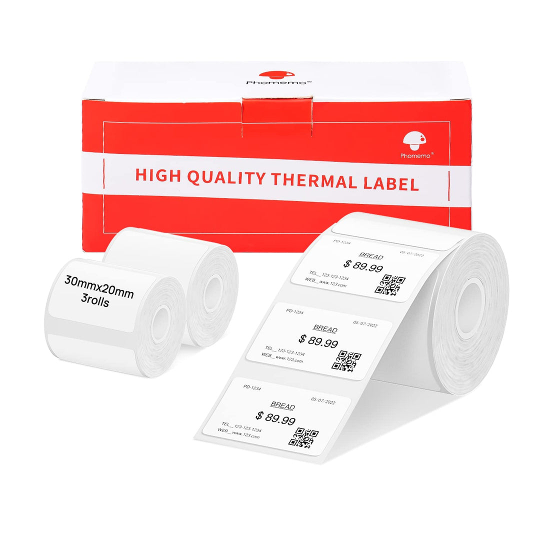 3 Rollen Phomemo M120/M110 Etiketten, 1.18"x 0.78" (30 x 20 mm) Thermoetikettenpapier für Phomemo M1