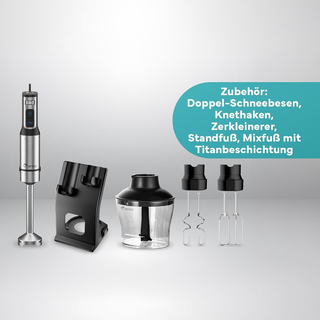 Premium 6-in-1 Stabmixer Set 1200W mit LED-Display & Timer - Multifunktions-Pürierstab Edelstahl mit