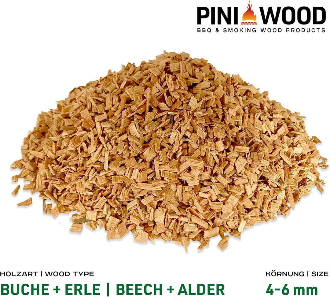 PINI 15 Kg Räucherchips Buche und Erle gemischt 4-6 mm Smoking Chips Räucherspäne