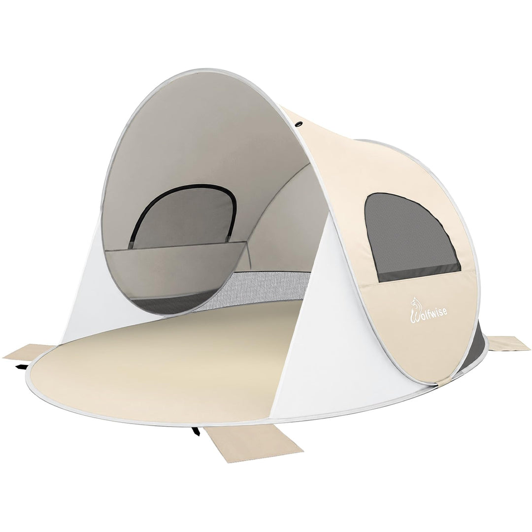 Wolfwise Pop Up Strandmuschel für 6 Personen, Sofort Aufbau, UV-Schutz 50+, Wasserabweisend, Belüfte