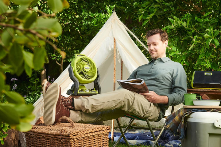 Ryobi 18 V ONE+ Akku-Ventilator RF18-0 (Kompakter Akku-Ventilator, tragbar, 19 cm Ventilatorkopf, le
