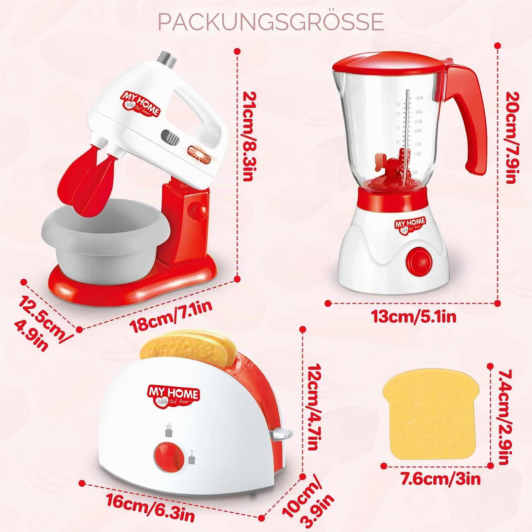 deAO Küchen-Set mit Mixer, Standmixer, Toaster und anderem Küchenzubehör, Spielküche Spielset für Ki