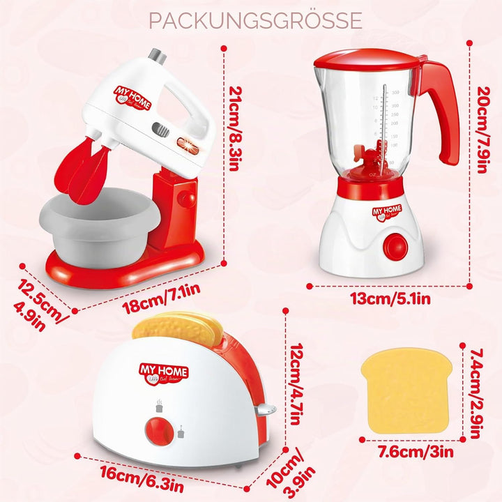 deAO Küchen-Set mit Mixer, Standmixer, Toaster und anderem Küchenzubehör, Spielküche Spielset für Ki