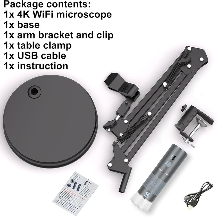 Ninyoon 4K WiFi Mikroskop mit Max 55cm Höhe Stand & Tischklemme, 50-1000X USB Digital Mikroskop 3840
