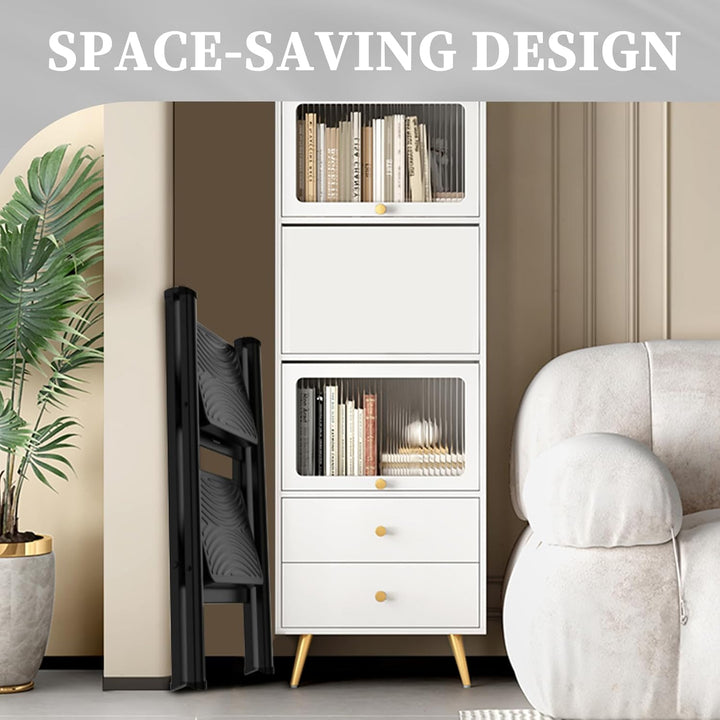 HBTower Trittleiter 2 Stufen Klappbar, Leiter mit breitem Anti-Rutsch-Pedal, Tritthocker mit 150kg K