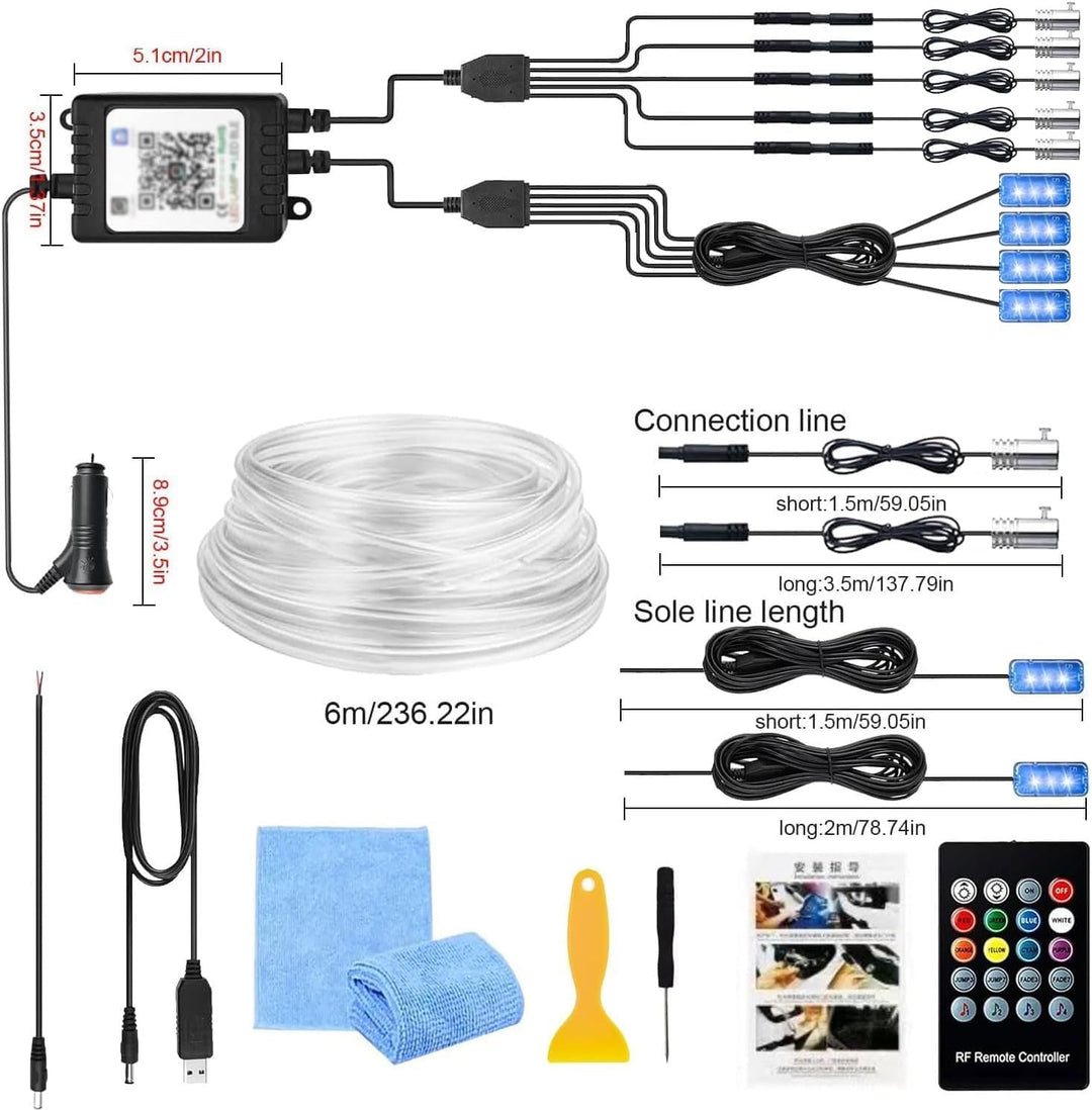 Auto LED Innenbeleuchtung,6M/ 5 in 1 RGB Auto Innenraumbeleuchtung,Led Atmosphäre Licht mit APP Steu