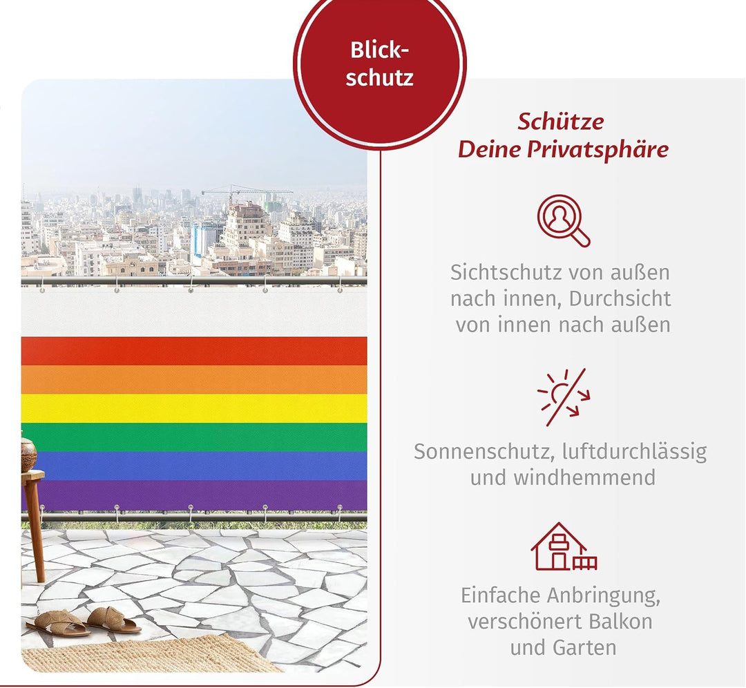 Balkon Sichtschutz Streifen 75 x 150 cm inkl. Kabelbinder Wetterfest Blickschutz Balkonverkleidung B