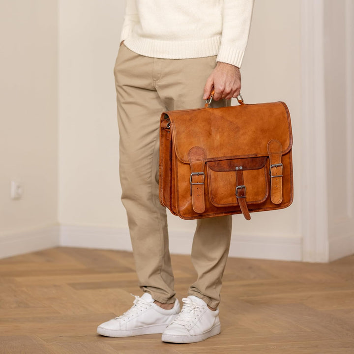 Gusti Umhängetasche Leder Leon Aktentasche Laptoptasche Braun