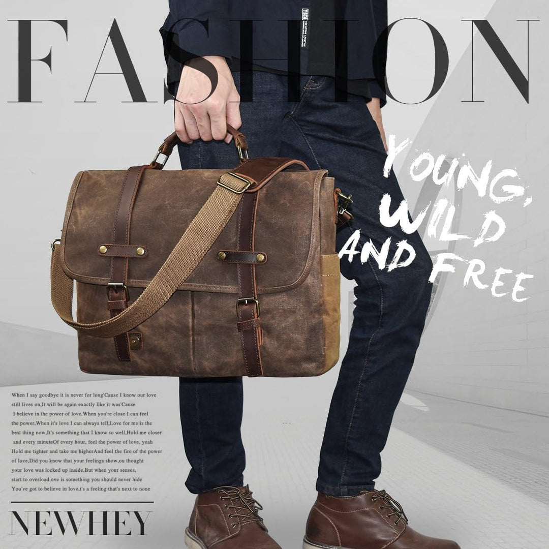 NEWHEY Herren Umhängetaschen Aktentasche Laptoptasche Wasserdichte Canvas Gross Arbeitstasche Messen