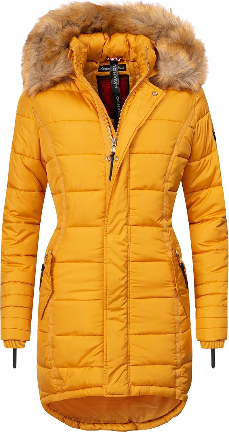Navahoo Damen Warmer Winter Steppmantel Papaya XS-XXL S Gelb, S Gelb