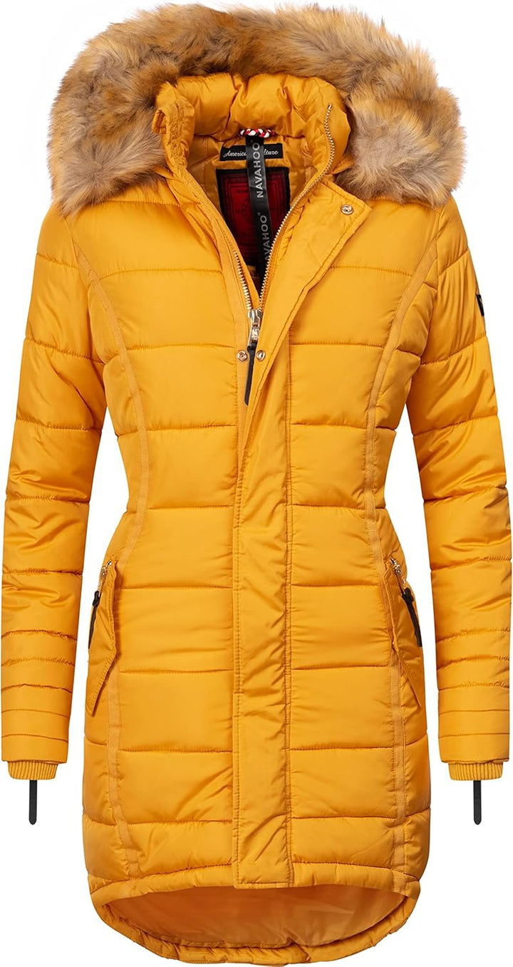 Navahoo Damen Warmer Winter Steppmantel Papaya XS-XXL S Gelb, S Gelb