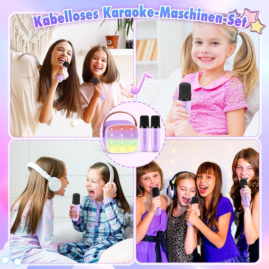 Dislocati Tragbarer Karaoke Set mit DSP & LED-Lichtern, Geschenk Spielzeug für Kinder und Erwachsene