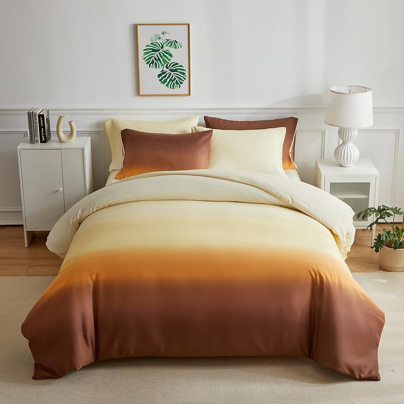 OLDBIAO Bettwäsche 155x220 cm 2er Set, Beige - Braun Farbverluaf Design, Weich Pflegeleicht Mikrofas