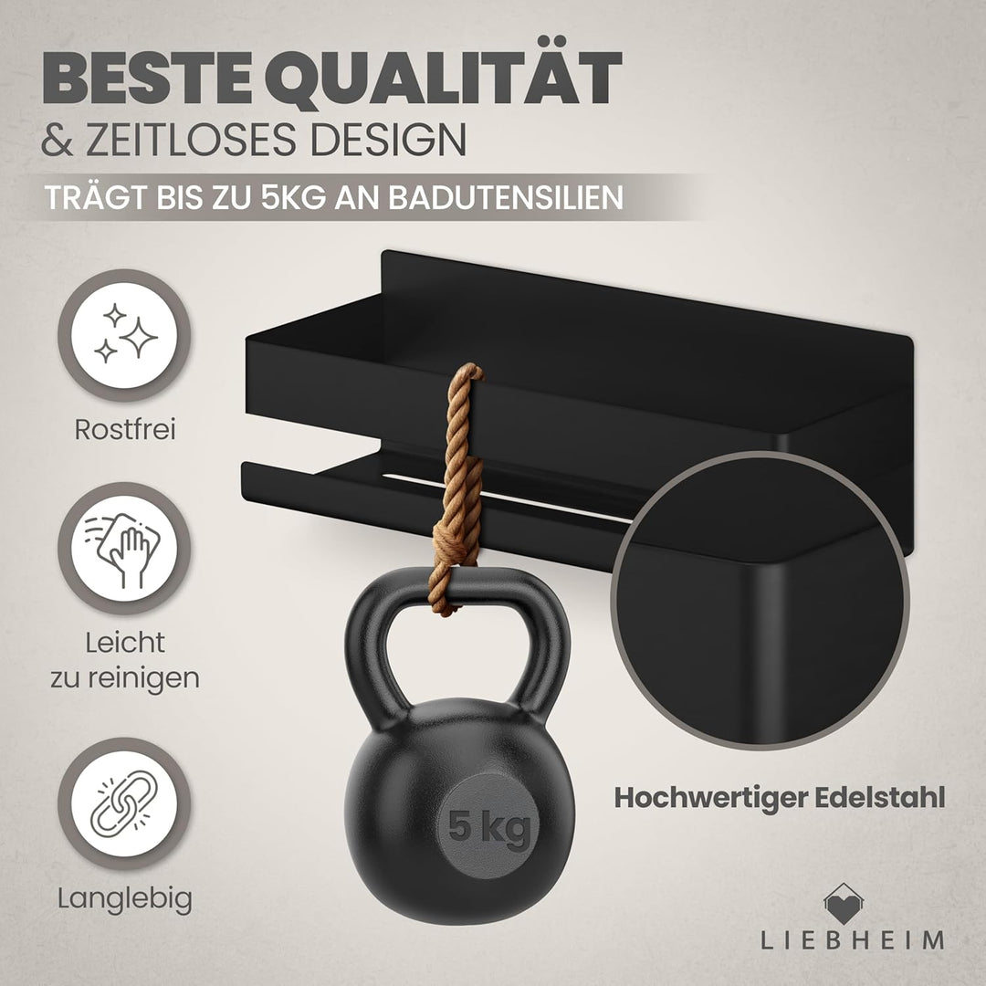LIEBHEIM Duschablage Duschkorb Badregal ohne Bohren - Montage mit Industrie Klebeband oder Kraftkleb