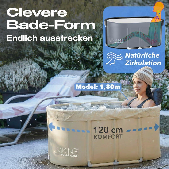 Eisbad + Faltbare Badewanne Erwachsene [120 cm - 2in1 KOMFORT KOMPLETTSET] Eisbaden Tonne, Mobile Ba
