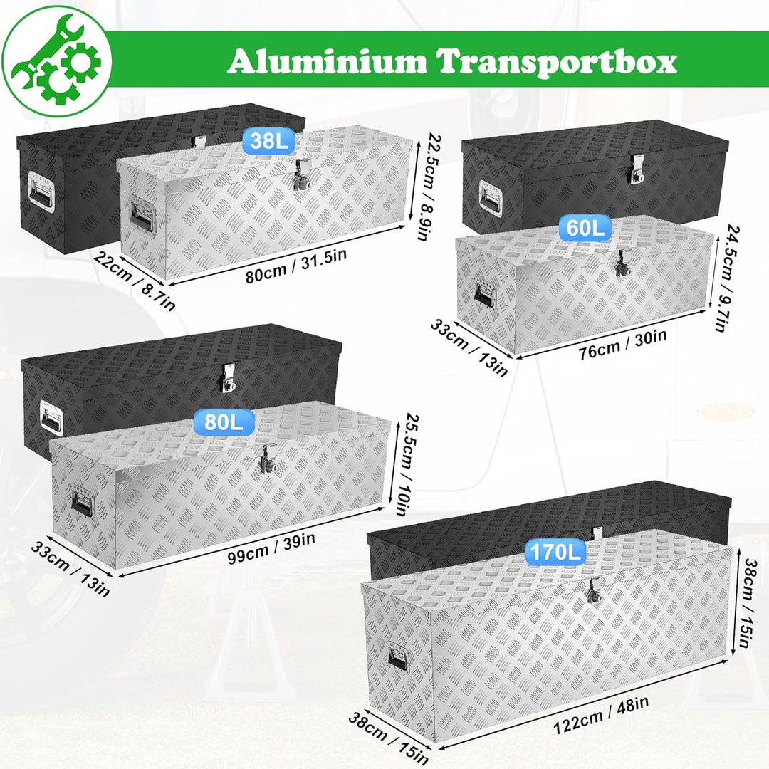 SUBTLETY 170L Aluminium Werkzeugkästen mit 2 Schlüssel Abschliessbare Transportbox Wasserdichte Meta