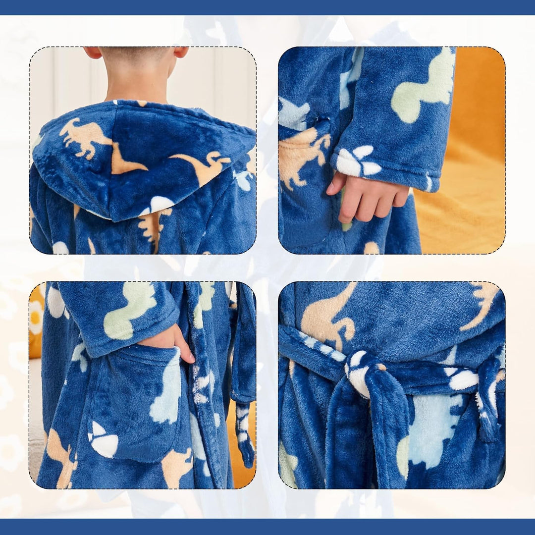 V.&GRIN Bademantel Kinder Mädchen, Fleece Kinderbademantel mit Kapuze für Jungen von 3–14 Jahren in