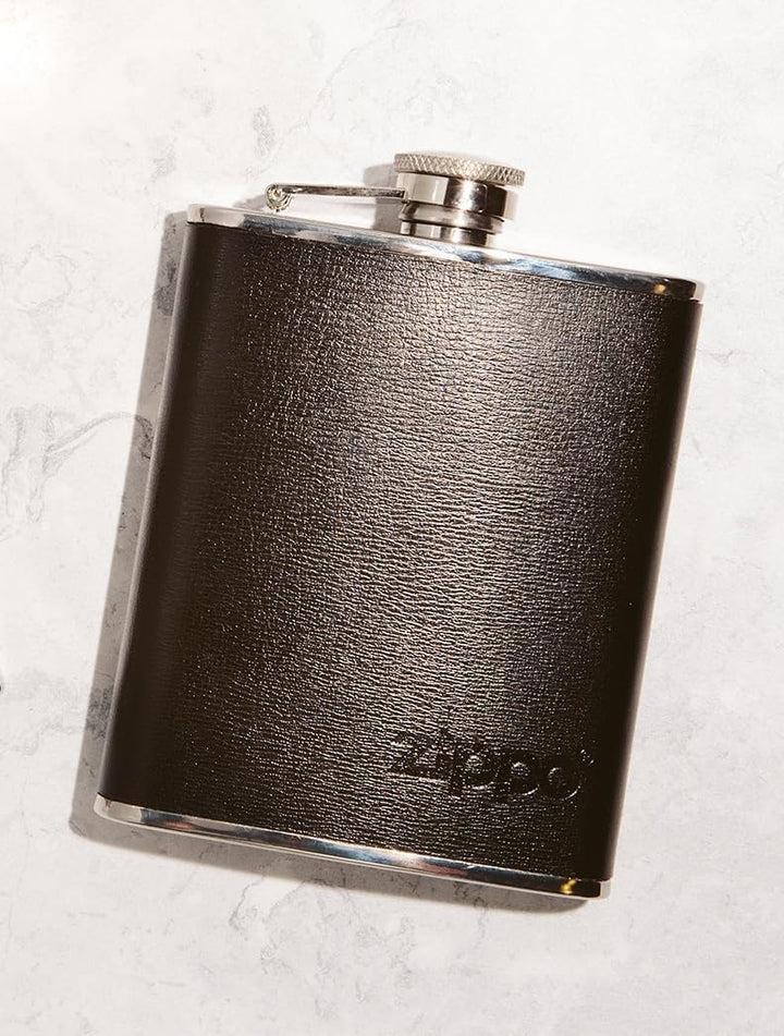 Zippo Flachmann Edelstahl - Leder umhüllt - Silber - 177 ml - Mokka - Ideal für Wandern und Outdoor