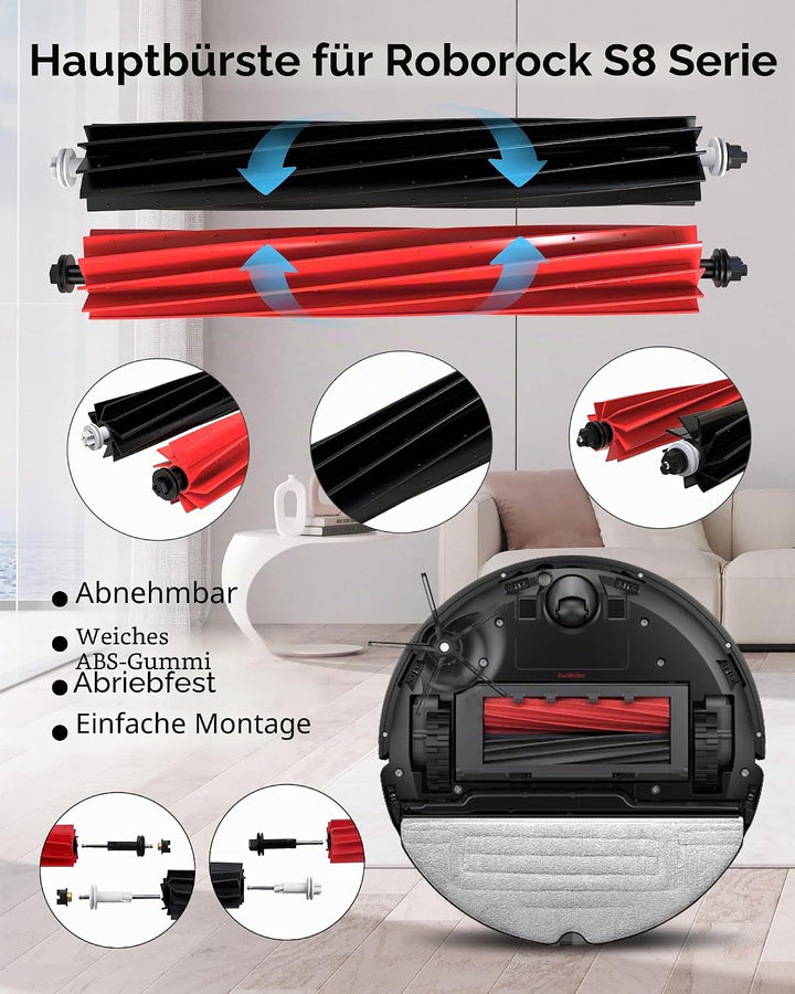 21pcs Ersatzteile für Roborock S8 Pro Ultra Zubehör mit 6 Wischtücher, 6 Seitenbürsten, 4 Staubbeute