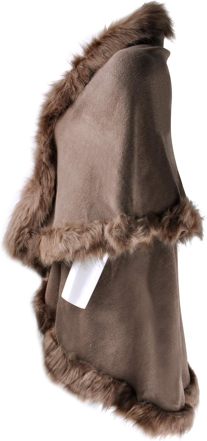 ZLYC Damen Open Front Faux Fur Poncho Cape Cardigan Sweater Strickjacke Einheitsgrösse Khaki, Einhei