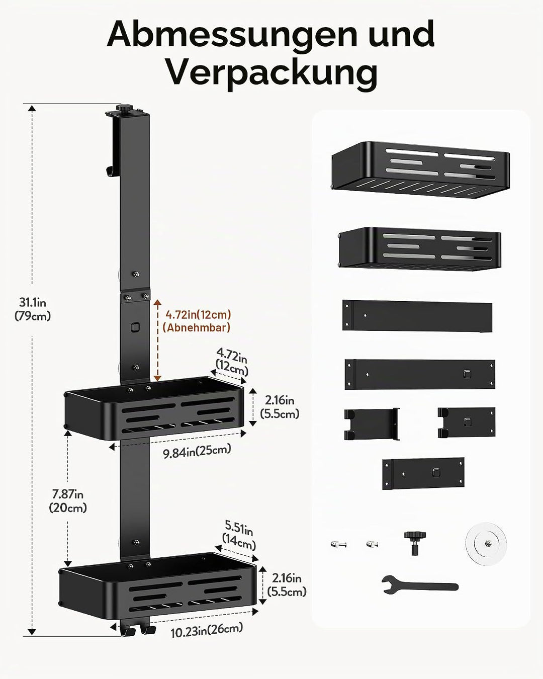 Orimade Duschablage zum Hänge Aluminium-Duschregal zum Hängen, Verstellbare Duschkorb ohne Bohren,2