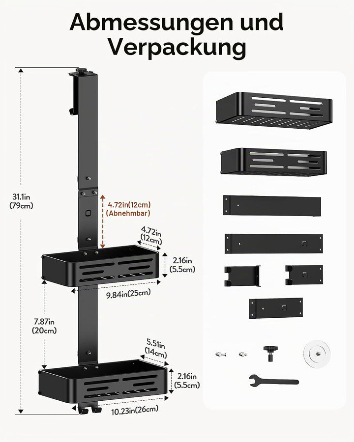 Orimade Duschablage zum Hänge Aluminium-Duschregal zum Hängen, Verstellbare Duschkorb ohne Bohren,2
