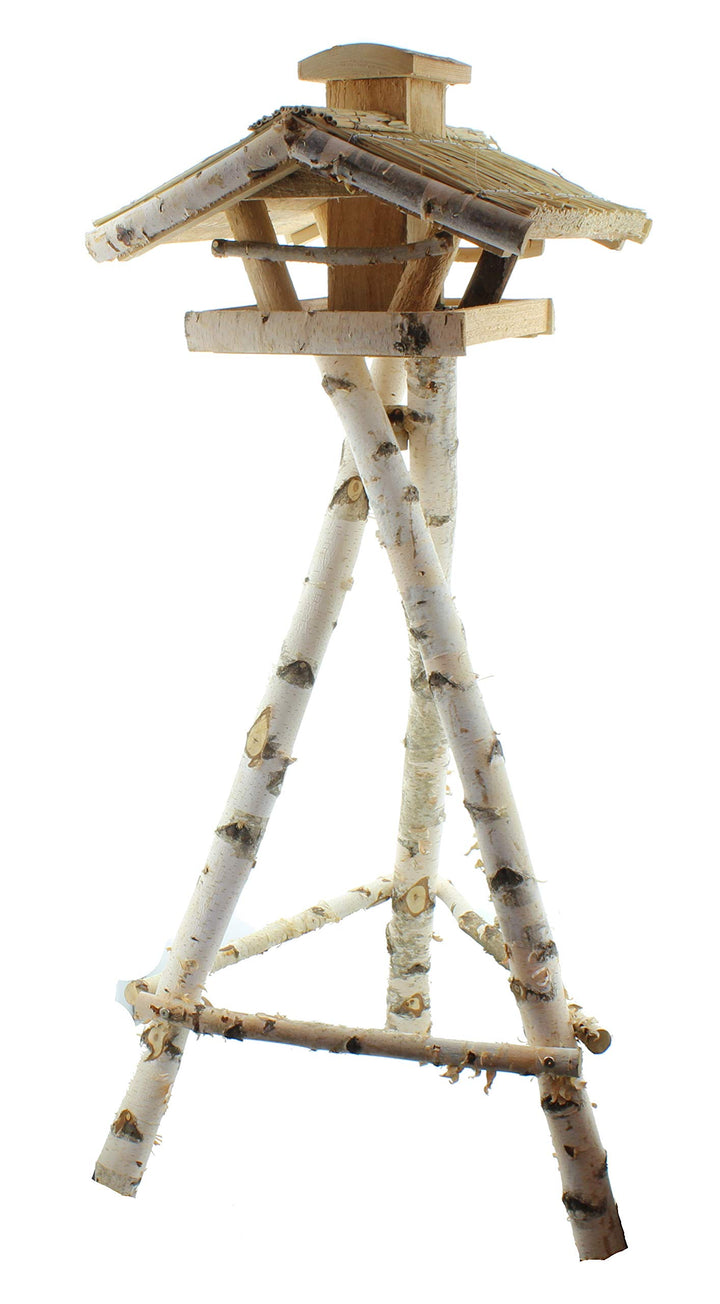 Vogelhaus Futterhaus Vogelvilla Heide aus Echtholz mit Futtersilo und Ständer XXL 145cm Höhe 60cm Br