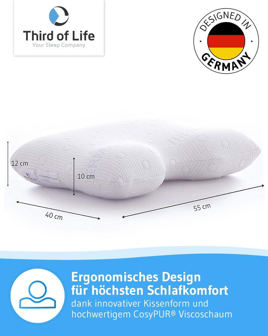 Seitenschläferkissen GIANFAR | Orthopädisches Nacken-Stützkissen | Ultrafresh Memory-Foam gegen Nack