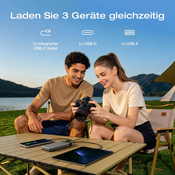 EcoFlow Rapid Powerbank 20000mAh, 45W PPS Schnellladen, mit integriertem ausziehbarem USB-C Kabel fü