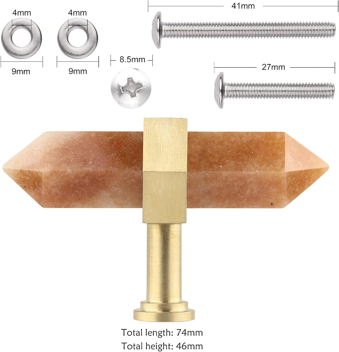 KYEYGWO 2 Stück Roter Aventurin Heilstein Punkt Möbelknöpfe mit Schrauben, Messing Schubladenknöpfe