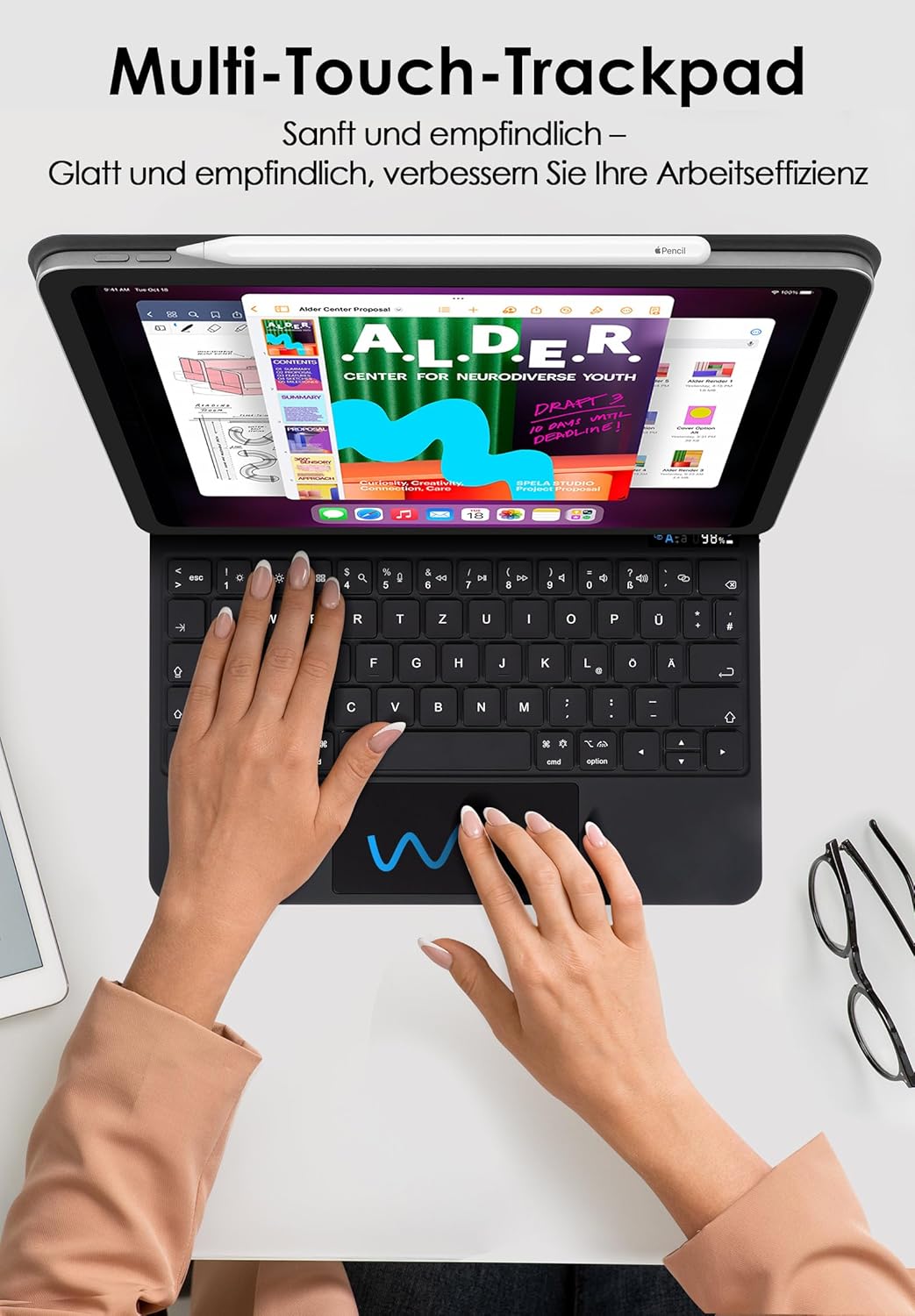 SOPPY Bluetooth Tastaturhülle mit Trackpad für iPad A16 11 Gen. 2025(A3354/A3355/A3356), 10,9 Zoll i