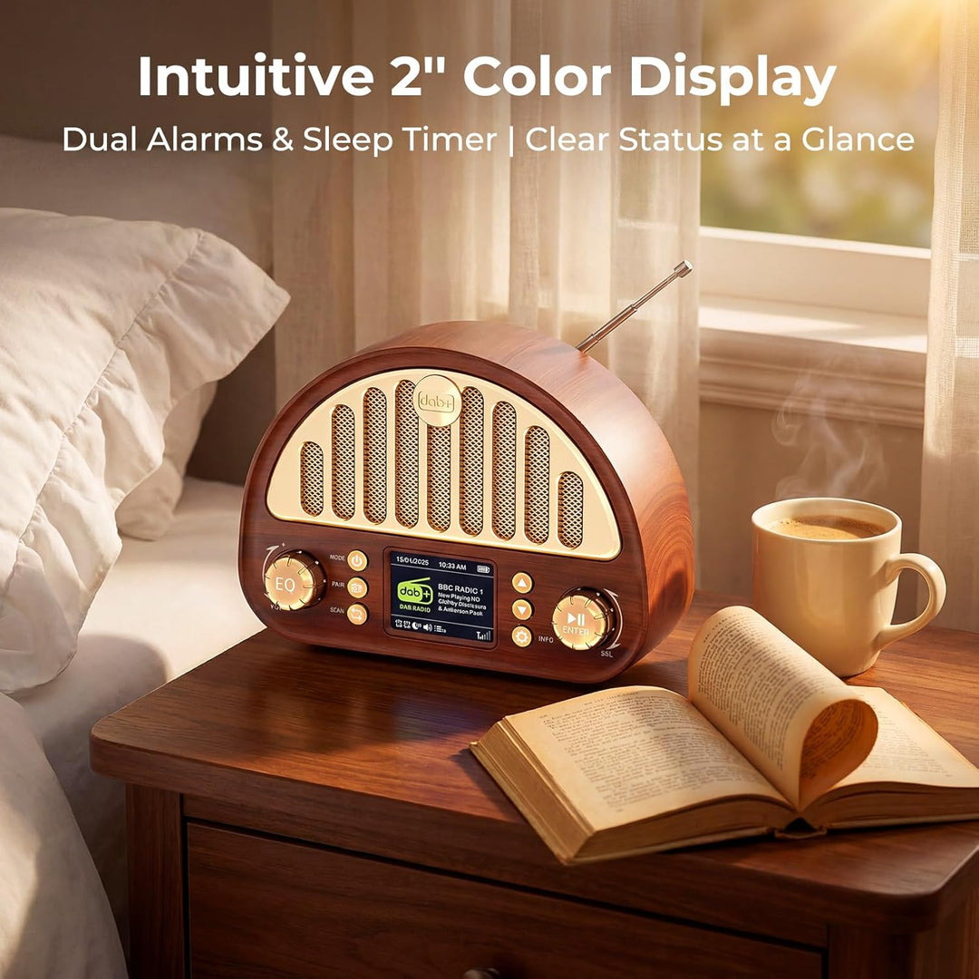 ROCAM DAB+/UKW Radio, Retro Radio mit Bluetooth 5.0, 8W Full Sound Lautsprecher, 3000mAh Akku, 2" Fa
