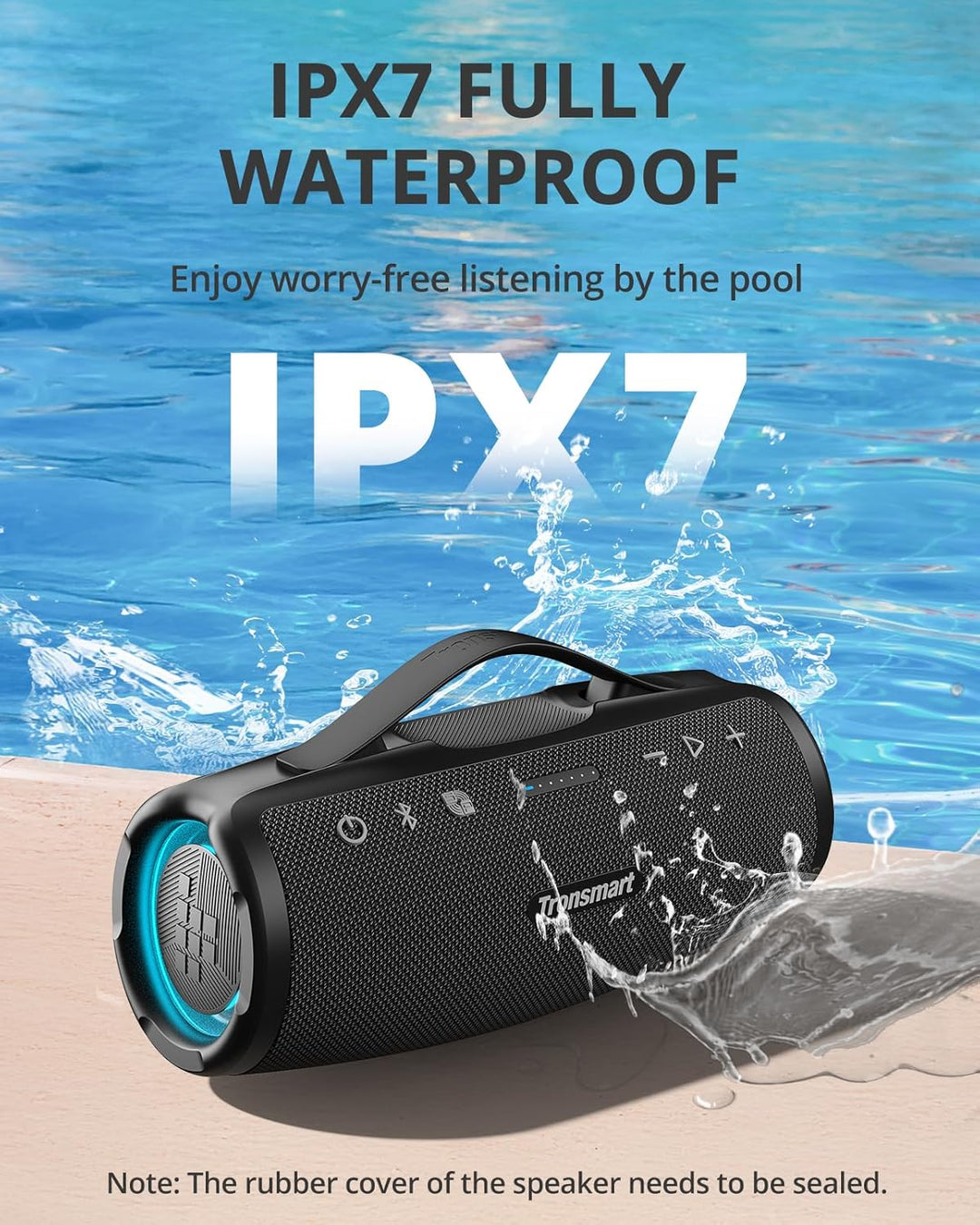 Tronsmart Mirtune S100 Bluetooth Lautsprecher, IPX7 wasserdicht, 5.3 Bluetooth, 20 Stunden Lange Akk