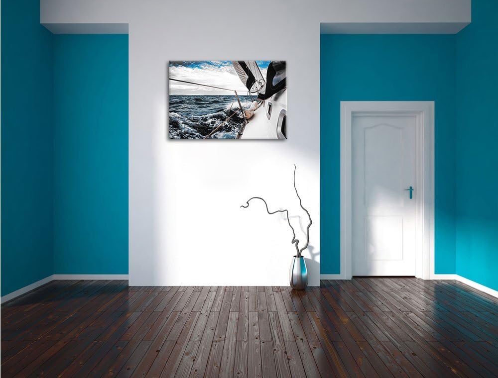 Pixxprint Die weissen Segel der Yacht als Leinwandbild/Grösse: 100x70 / Wandbild/Kunstdruck/fertig b