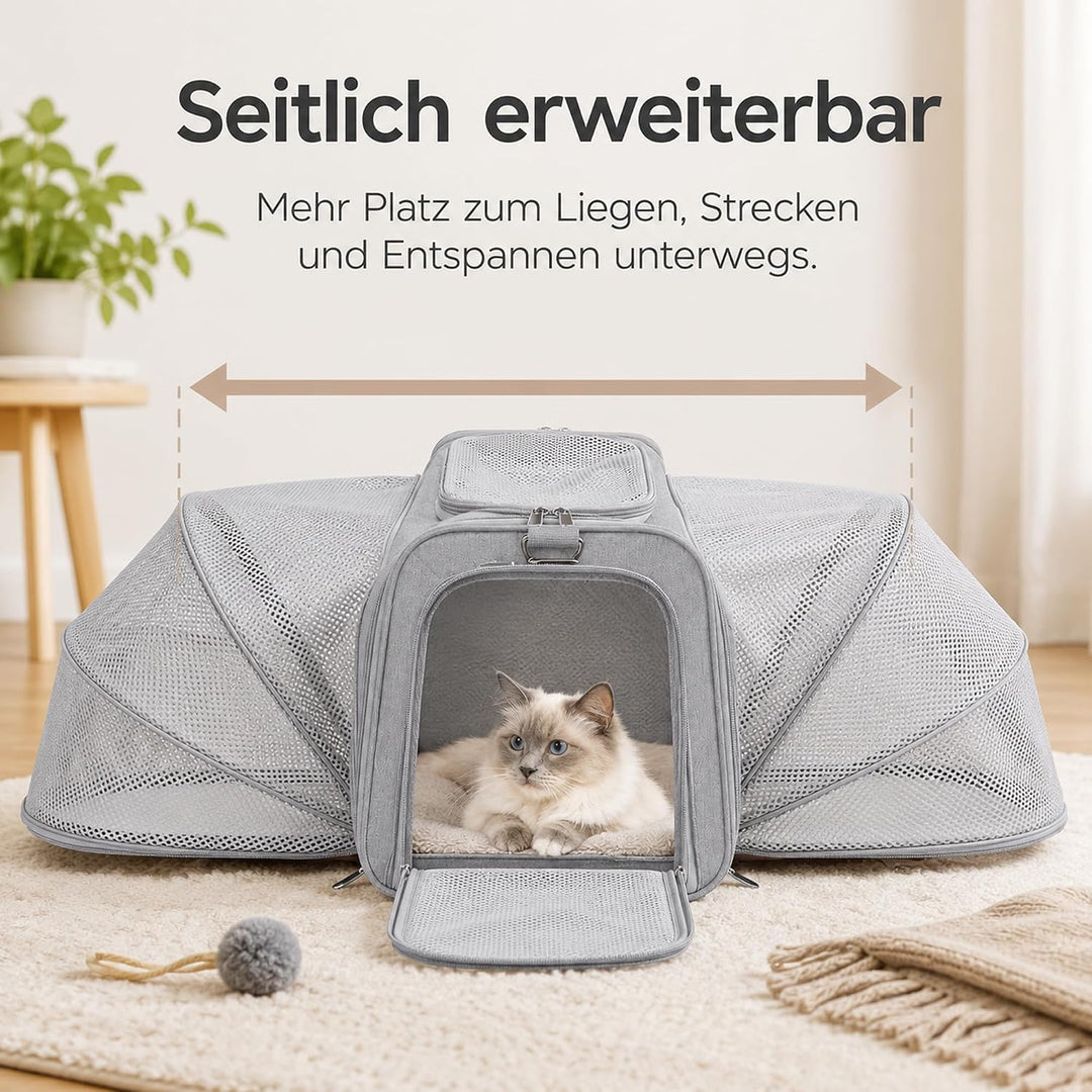 Katzentransportbox Erweiterbar, Faltbare Hundetasche für Kleine Hunde und Katzen, Atmungsaktive Haus
