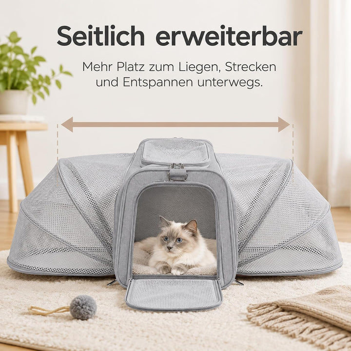 Katzentransportbox Erweiterbar, Faltbare Hundetasche für Kleine Hunde und Katzen, Atmungsaktive Haus