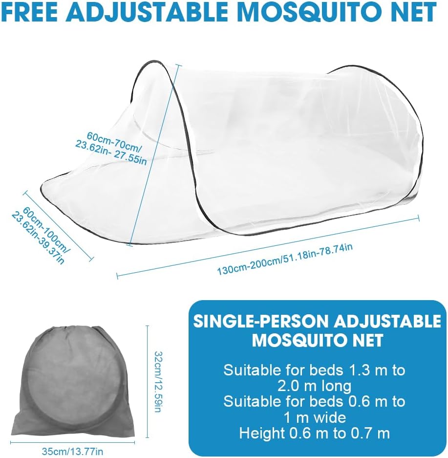 mizikuu Moskitonetz Pop Up, Faltbares Mückennetz 200 x 80 x 60 cm Einstellbare Grösse Moskitonetz Re