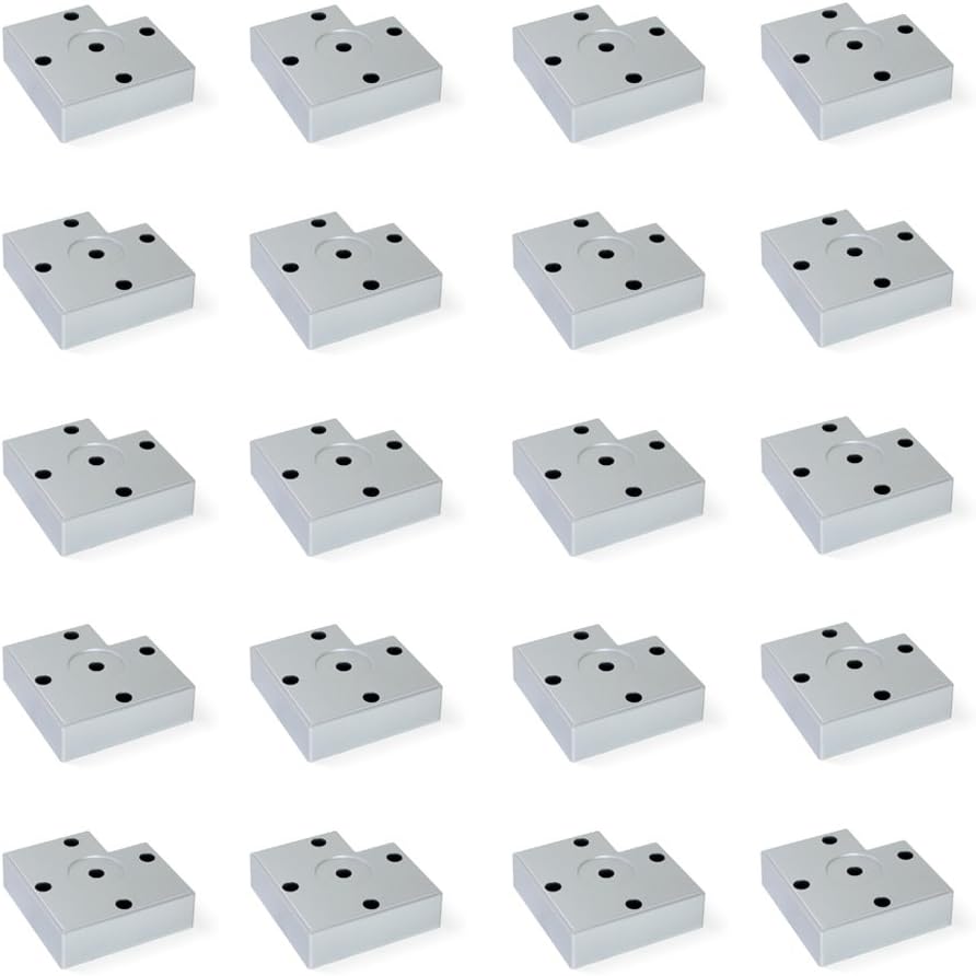 Emuca 2039325 Set aus 20 Füssen für Möbel/Schrank/Bett aus Aluminiumfarbenem Kunststoff, 15 mm H 15