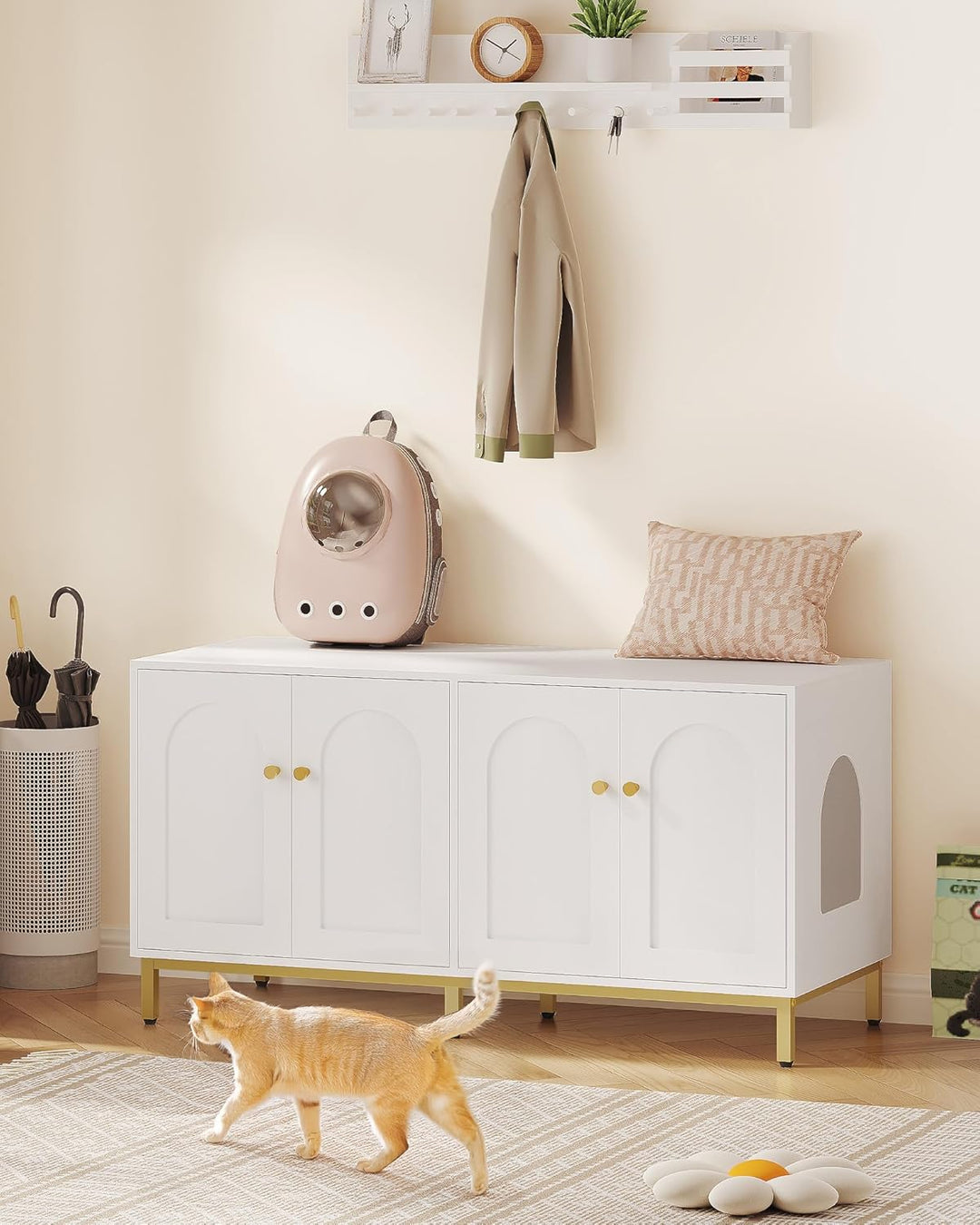Hzuaneri Katzenschrank für 2 Katzen, 119cm Versteckte Katzentoilettenmöbel, Hölzernes Haustierhaus,