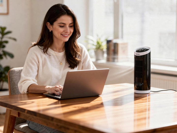 PUR LINE | Kompakter 20-W-Desktop-Turmventilator mit Touchpanel – 3 Geschwindigkeiten, automatische