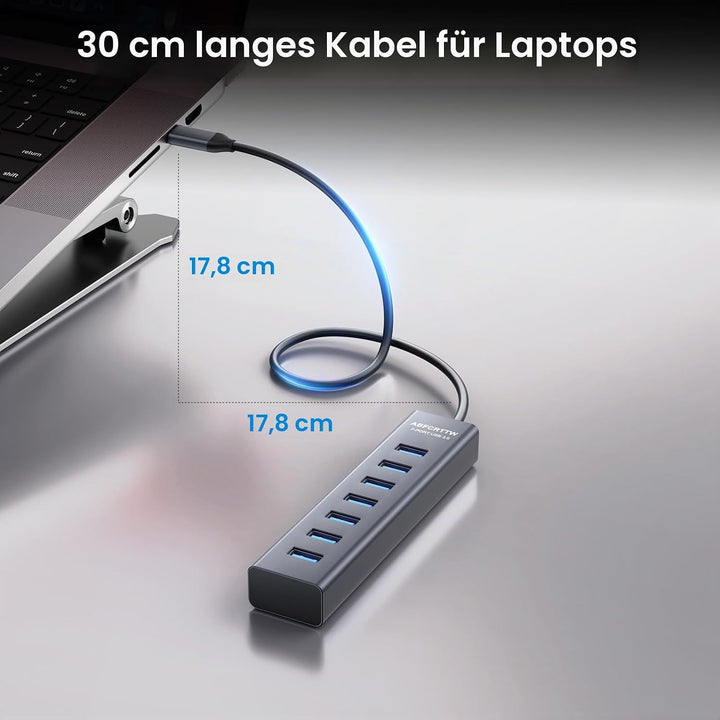 7-Port USB C auf USB Adapter Mit 30cm Kable, Aluminium USB Hub 5Gbps, USB C Verteiler Mehrfach Adapt