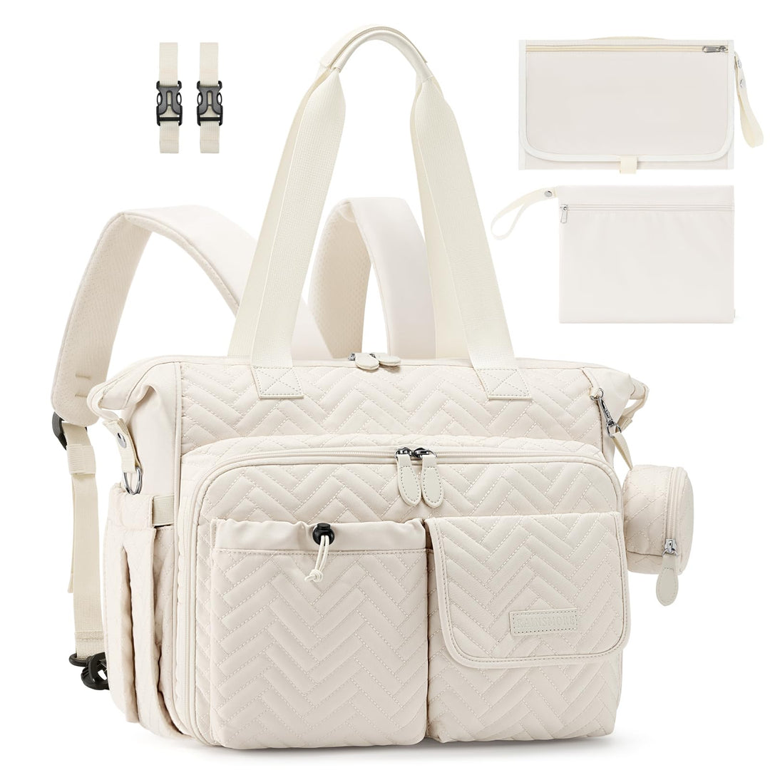 RAINSMORE Baby Wickeltasche Kinderwagen mit Schnullertasche Wickelunterlage Weiss, Weiss