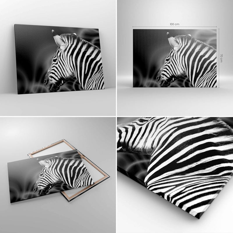 Bilder auf Leinwand 100x70cm Leinwandbild mit Rahmen Tier Zebra Streifen Gross Wanddeko Bild Schlafz