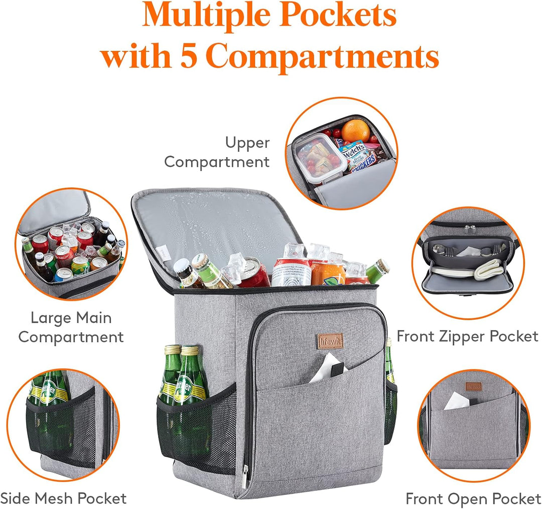 Lifewit 26L Kühlrucksack Thermo Rucksack Kühltasche Isolierte Cooler Bag Weich Doppeldecker für Pick