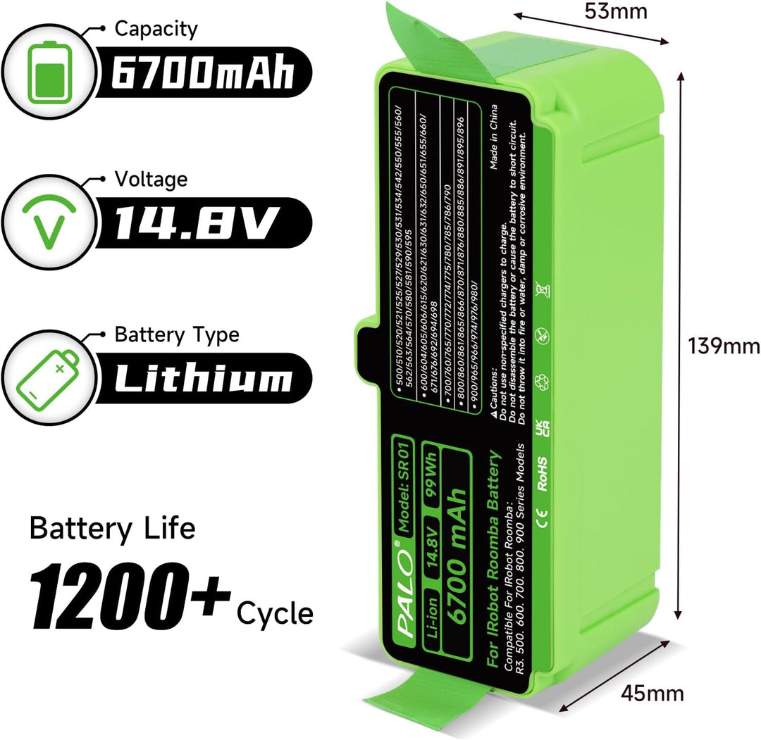 6700mAh Akku für IRobot Roomba 900/800/700/600/500 Series - Lithium Akku Kompatibel Roomba 980 960 9