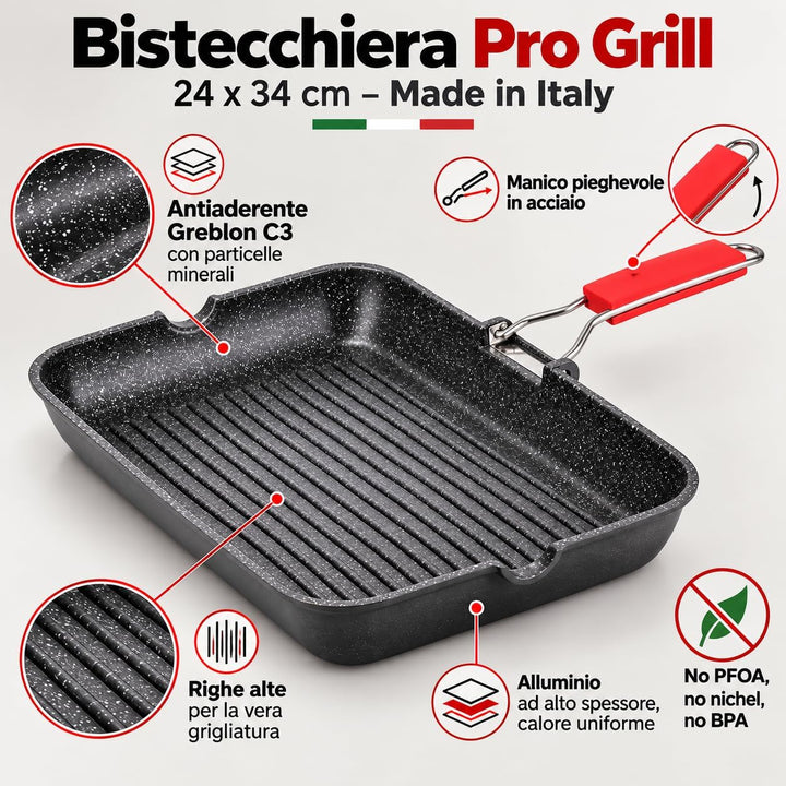 Moneta Grillpfanne 24 x 34 cm Pro Grill mit Klappgriff auch für Induktion