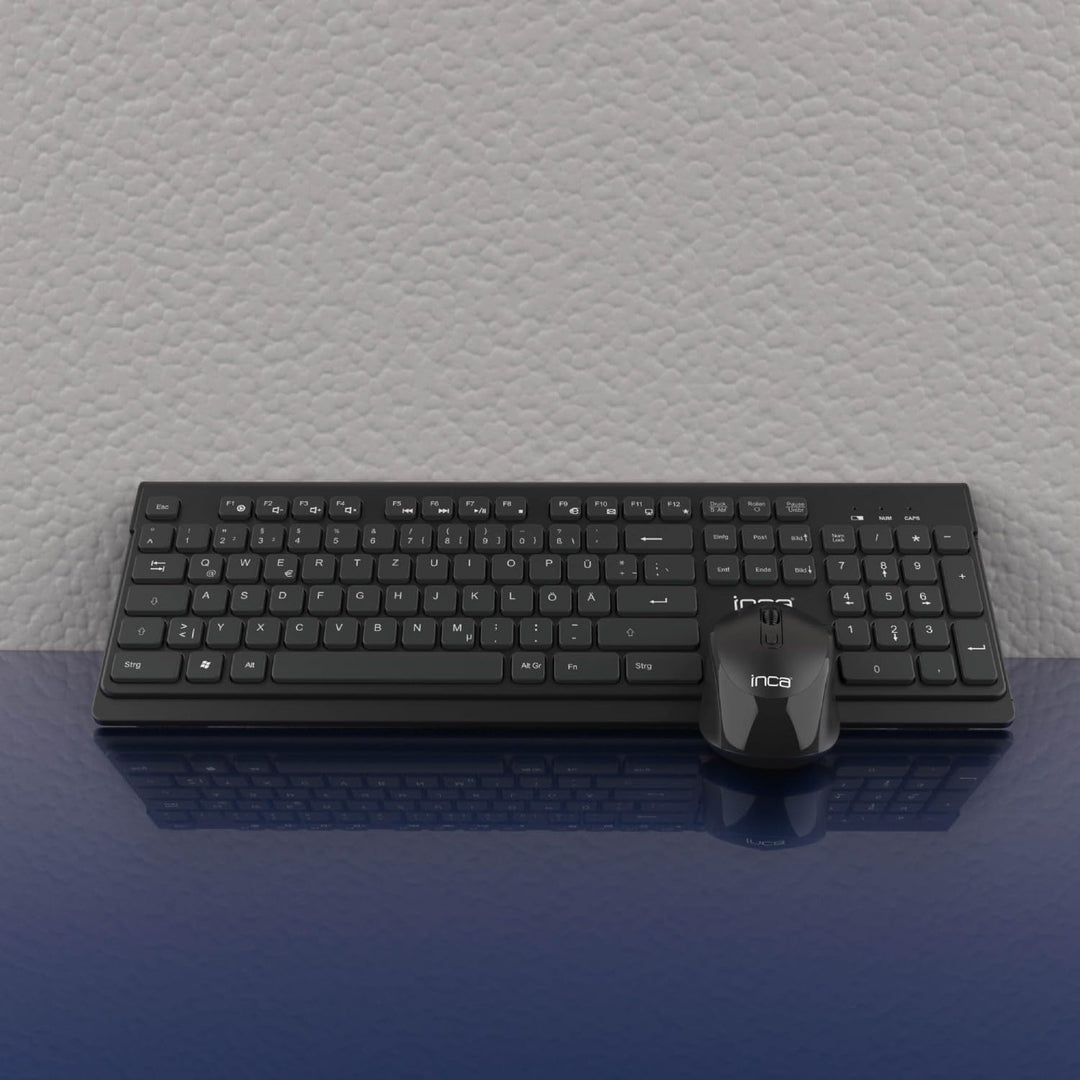 Kabelloses Tastatur Maus Set – inca IWS-519 Wireless Combo mit 12 Multimedia-Tasten, 2.4GHz Verbindu